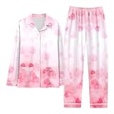 Pijamas de Navidad a juego de manga larga para mujer, para el día de San Valentín, estampado en forma de corazón, a la moda, casual, con bolsillo de botón, pantalones de manga larga, conjunto de