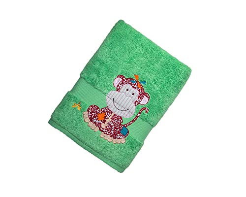 Image of SNAAN 600 GSM, Pure Combed Cotton Monkey Towel for, Kids | Ultra Soft, Super Absorbent Luxury Bath Towel with Attractive Colorful Design for, Boys & Girls (Island Green)
