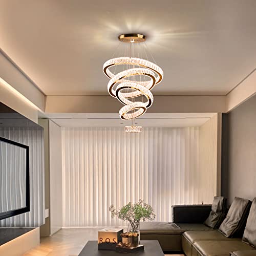 Dixun Led Big Crystal Chandeliers Modern 5 Rings Pendant Light Adjustable Ceiling Light For Bedroom Dinning Room Kitchen (Warm White) #TOP6