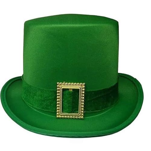 Raopuzi Sombrero de Copa San Patricio, Chistera de Terciopelo, Gorro Verde Irlandes, Gorra Día de San Patricio Provisto de una Cinta y una Hebilla, Leprechaun, Accesorio Carnaval Rendimiento Fiesta