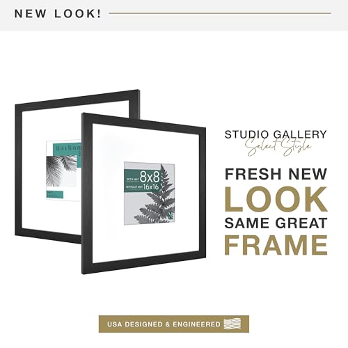 MCS Studio Gallery 16x16 Matted Photo Frame with 8x8 Picture Display, Black Woodgrain Vertical & Horizontal Wall Hanging Large Picture Frame for Photos & Art Prints (2-Pack)