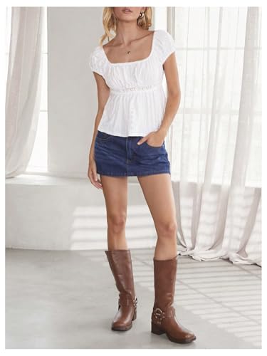 SHENHE Women's Babydoll Top Square Neck Cap Sleeve Empire Waist Cute Lace Eyelet Baby Doll Peplum Top Tshirt4