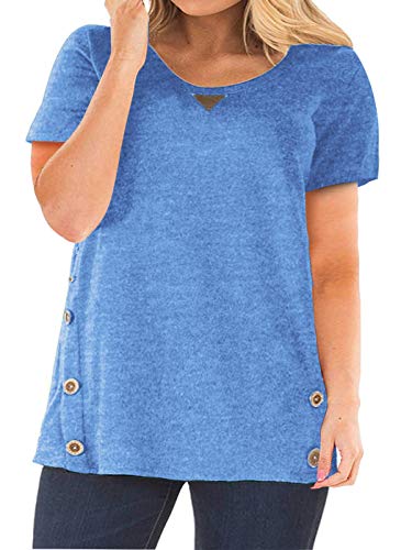 Womens Plus Size Shirts Casual Loose Short Sleeve Tops Tunics Blouses Blue-18W