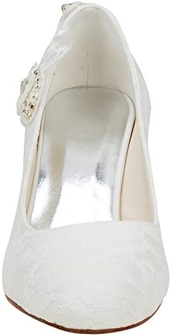 Emily Bridal 1505-1C Women's Wedding Shoes Closed Toe 2.56 Inches Chunky Heel Lace Satin Pumps with Rhinestone Lace Flower Bridal Shoes (EU38/7.5 B(M) US, Ivory) | Image 4