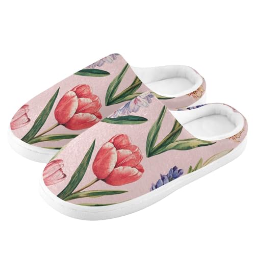 JUNZAN Spring Flowers Tulips Orchid Pink Womens Cotton Slippers Comfort Memory Foam Foam Slippers for Bedroom Birthday Presents 6-74