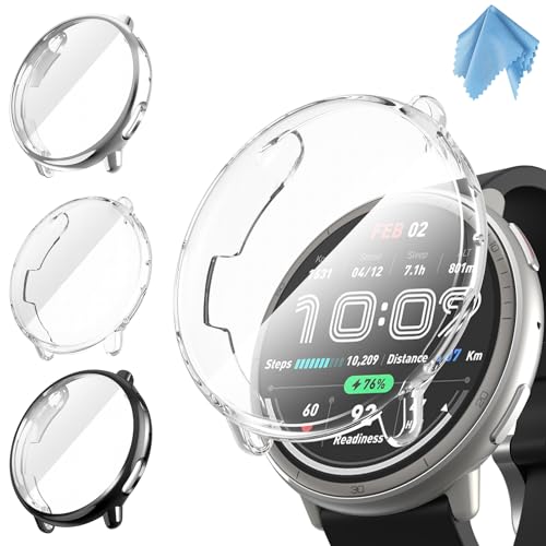 Fintie 3 Piezas Funda para Amazfit Active 2, TPU Suave Protector de Pantalla Carcasa