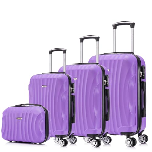 RAYKONG Juego de Maletas ABS Rígida 3 Piezas|Maleta Cabina 55cm|Maleta Mediana 68cm|Maleta Grande 78cm|Neceser 29cm|Morada