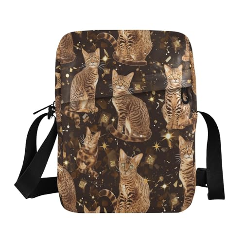 KLL Golden Bengal Cats Brown mens messenger bag Vegan Leather shoulder bag crossbody Shopping Shoulder Handbags For Women