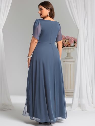 Ever-Pretty Plus Women's Chiffon V-Neck Cap Sleeves Rhinestone Maxi A-Line Plus Size Formal Mother of The Bride Dresses2