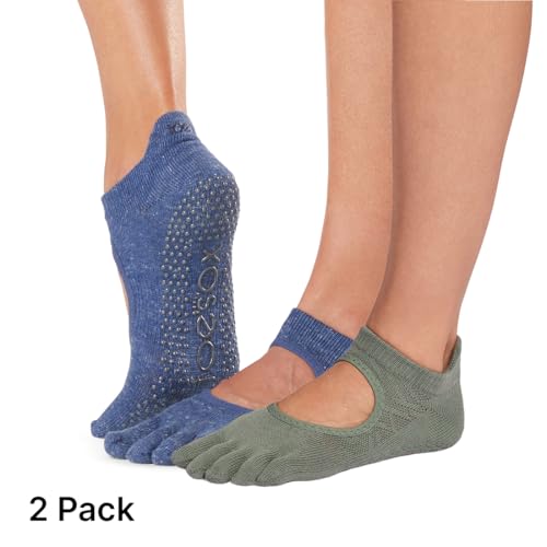 Image of Toesox Women's Bellarina Full Toe Grip Socks - Multi Pack Non-Slip Pilates Yoga Barre Socks