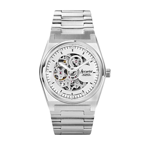 Accurist Origin Skeleton Mens 41mm Automatic Watch in Silver with Analogue Display, and Silver Stainless Steel Strap 70022