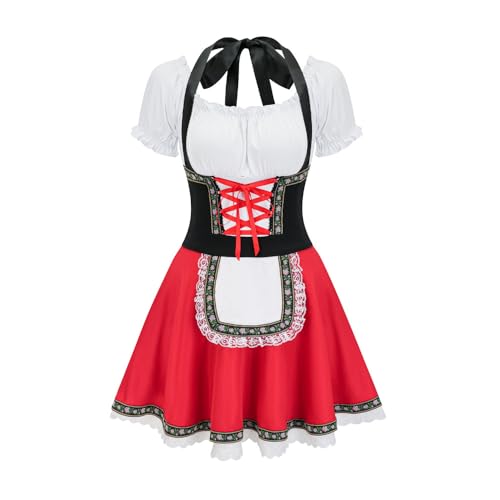 Robe de fête de la bière Dirndl costume bavarois traditionnel noir et rouge