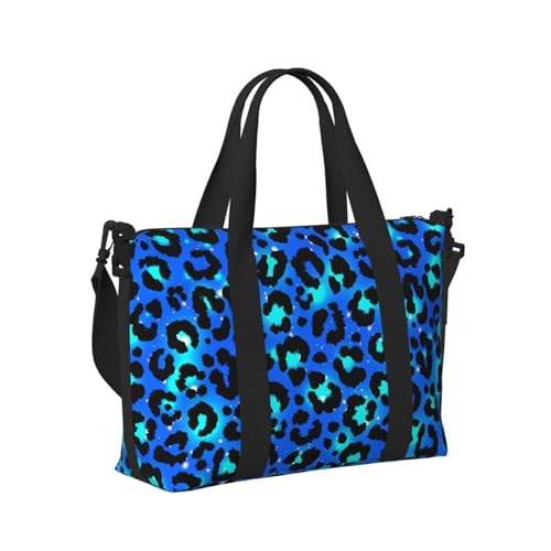 Laptop Tote Bag for Women Work - Light Blue Leopard Print Gym Bag for Women Men, Personal Item Crossbody Travel Bags Carry On, Overnight Weekender Bags for Women Travel