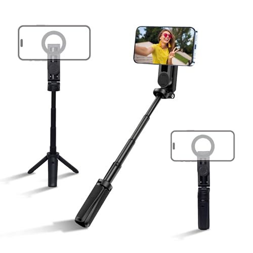 Image of Digitek (DTR 350 SS) Magnetic Selfie Stick Tripod with 10m Bluetooth Remote, Pocket-Sized Design, 1Kg Max Load, 360 Rotation, Magnetic Phone Mount, Ideal for Travel and Vlogging