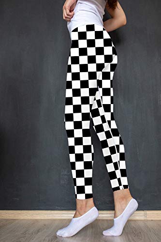 Aeoiba Plus Size Leggings For Women, Butt Lifting Yoga Pants Workout Capris,High Waist Tummy Control 4 Way Stretch, Black And White Checkered Sportswear Gym Tight Soft Slim Compression Leggings #TOP2