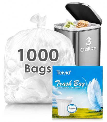 Image of Teivio Small Trash Bags 3 Gallon 1000 Counts Garbage Bags, Bathroom Trash Can Bin Liners, Small Plastic Bags for kitchen home office