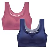 MOONBADI sexy unterwäsche für Frau rosa+blau Damen Mesh Ringerrücken ohne Bügel Große Größen Gepolstert Fitness Sport Bra still BH 105B