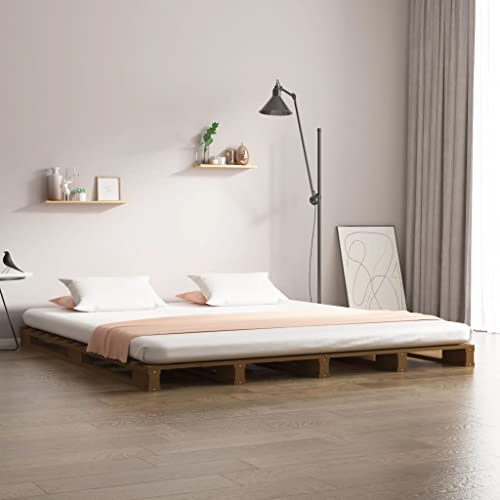 Marcos de cama de palé doble pequeña de madera maciza marrón 2