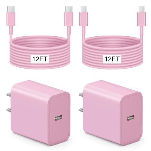 Image of iPhone 17 16 15 Charger Fast Charging 12FT - 20W USB C Charger Block | with 12FT Type C to C Cable Compatible with iPhone 17 /17 Pro /17 Pro Max /Air /16 /16e /15, iPad Pro, iPad Air (Pink)