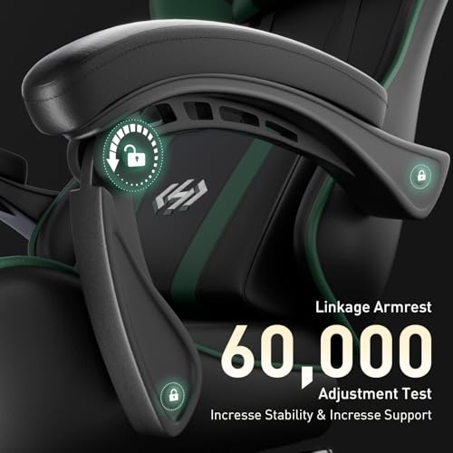 HLDIRECT Gaming Chair for Adults, Ergonomic Computer Chair with Footrest & Linkage Armrest, High Back Gamer Chair with Lumbar Support, Adjustable Game Chair, 360° Swivel, 300LBS (B image 7