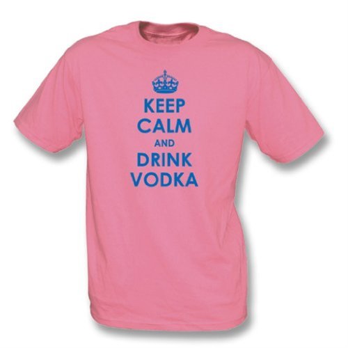Mantenga tranquilo y beba el medio de la camiseta de la vodka, rosa del color
