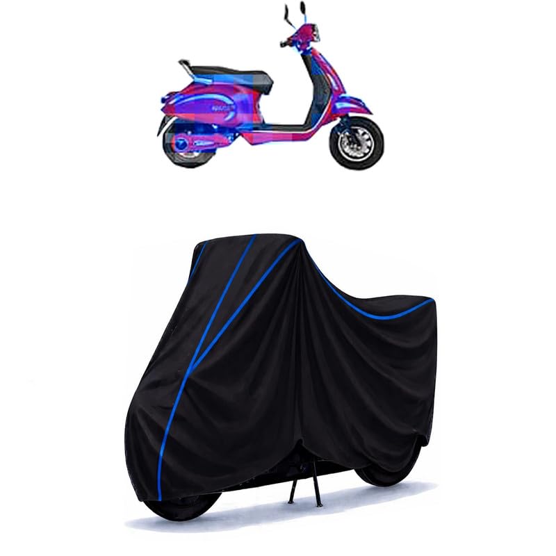 Image of Scooty Cover Water Resistant for PURE EV | Universal Scooter & Bike Cover | Heavy Duty UV Protection | Dust, Rain & Scratch Protection | Elastic Fit All Weather Indoor Outdoor | Black with Blue Piping