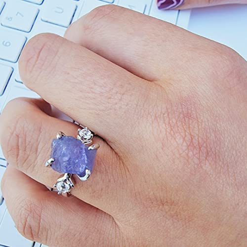 Raw Tanzanite Ring December Birthstone White Gold And Quartz Solitaire Engagement Jewelry Gift For Her Christmas Mothers Day Birthday Valentine Statement Ring Gift Uniquelan Jewelry (Tanzanite, 8) #TOP1