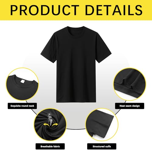 ORJ 2 Pack Black t Shirts Crew Neck Short Sleeve Men's Undershirt Plain Polyester tee Bulk Stretch Soft Tees2