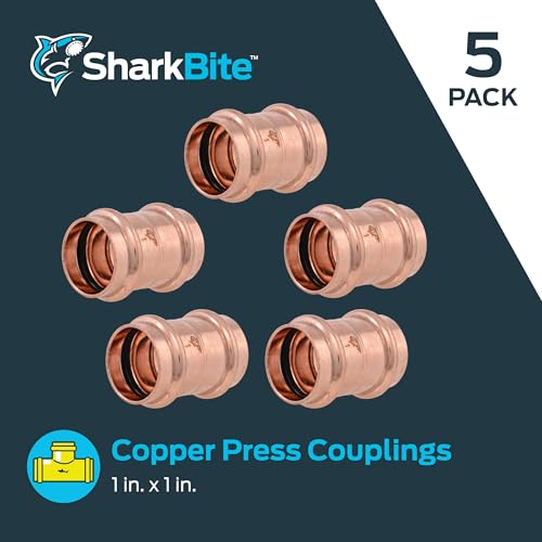 Image of SharkBite 1 Inch Coupling, Copper Press Plumbing Fitting, Pack of 5, UPR020X5
