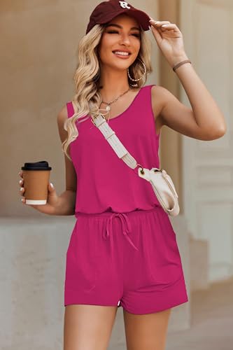 Image of ADOME Rompers for Women Summer Sleeveless Scoop Neck Tank Top Casual Short Jumpsuit Rompers with Pockets