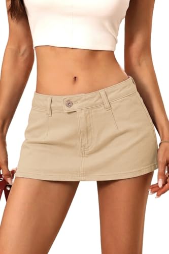 ELLEVEN Denim Mini Skirt for Women Stretch, Low Rise Y2k Jean Skirt with Shorts Underneath Casual...