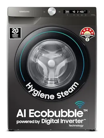 Samsung 9 kg, 5 Star, Eco Bubble Technology, AI Control , Wi-Fi, Digital Inverter Motor, Fully-Automatic Front Load Washing Machine (WW90T504DAN1TL, Hygiene Steam, Inox), Free 1 Year Extended warranty