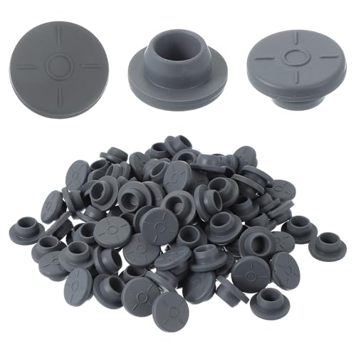 PATIKIL 20mm Vial Rubber Stoppers, 100 Pack Mushroom Injection Ports Stopper for Opening Glass Vials and Liquid Culture Jars Bottles Tanks, Gray