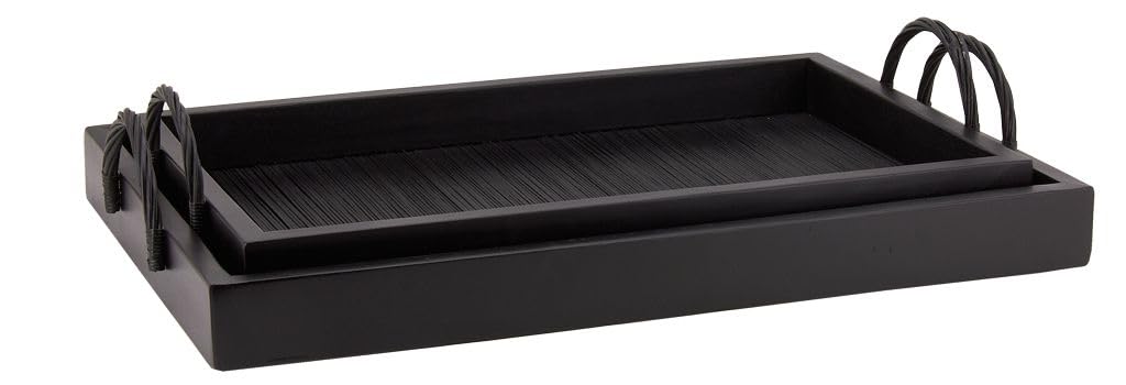 AUBRY GASPARD - Lot de 2 Plateaux Bambou Bois Noirs - Grand 60x40x5 cm - Petit 54x34x5 cm - Design Rectangulaire - Idéal Service Table Décoration - Parfait Cuisine Repas Convivial