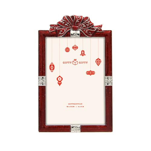 GIFTY GIFTY Christmas Red Presents Photo Frame / 4x6 In | For Vertical Display on Walls & Tabletops | Perfect for Home Decorative Holiday Gift, Xmas Holiday, and Seasonal Photos
