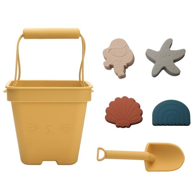 ТоуAE - bopoobos 6PCS Silicone Beach Тоуs Outdoor Sand Bucket Set Soft Animal Model Mini Sand Digging Shovels Kits Baby Water Game Play (yellow)