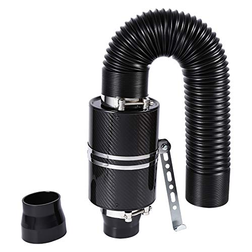 Intake Air Filter, Carbon Fibre Universal Car 3" Carbon Fibre Cold Air Filter Feed Enclosed Intake Induction Pipe Hose Kit with Flexible Cold Air Feed Hose