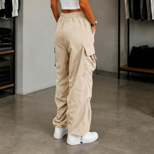 Women's Cargo Pants Drawstring Waist Wide Leg Utility Work Trousers - image 5