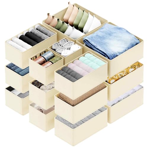 Image of SpaceAid Drawer Organizer for Clothes, 18 Pack Dresser Drawer Organizer Bins, Closet Organizers and Storage Dividers for Clothing, Underwears, Socks (Beige)