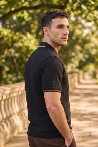 Image of Louis Philippe Men's Slim Fit Zipper Polo T-Shirt in 100% Cotton Pique Fabric for Casual Wear