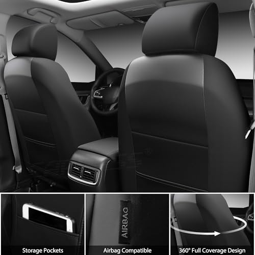 Image of CAR PASS Nappa Leather Rav4 Front Seat Covers Custom Fit for Toyota Rav4 2019-2024, Camry 2018-2024, Corolla 2020-2025, Luxury Premium Anti-Slip Waterproof 2 Pack Seat Cover, Airbag Compatible Black