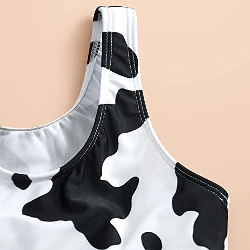 Teen Girl Swimsuit 3 Piece Tankini Bathing Suits for Girls Bikini with Shorts Cow Print Cute (2-Black, 8-10 Years)2