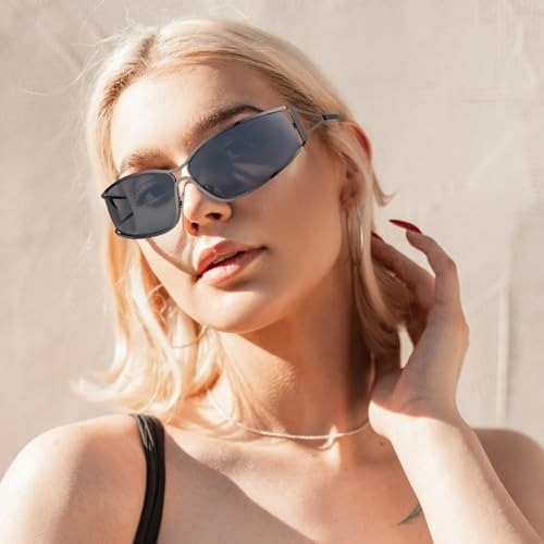 3 Pairs Y2k Sunglasses for Women Men, Fashion Metal Y2k Glasses, 2000s Rectangle Club Cool Aesthetics Eyewear3