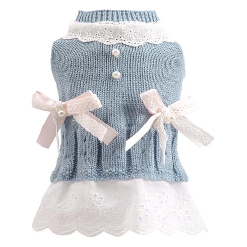 Dog Elegant Sweater Dress Puppy Cute Bowknot Knitwear Clothes Cat Lightweight Warm Pullover Dress Winter Small Dog Outfits Chihuahua Sweater Yorkie Teacup Birthday Holiday Clothes