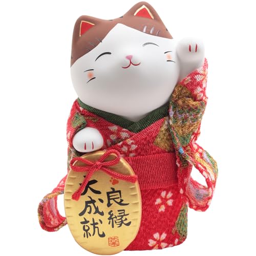 YOSHINOYA KYUBEI Maneki Neko Lucky Cat in Kimono with Gold Coin 4.0inches Ceramics – Japanese Home Decor 7419-Z-US