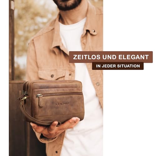 STILORD Herren-Handgelenktasche aus Echtleder braun - Vintage Männer-Handtasche - Retro Ledertasche - Leder-Herren-Organizer Pax