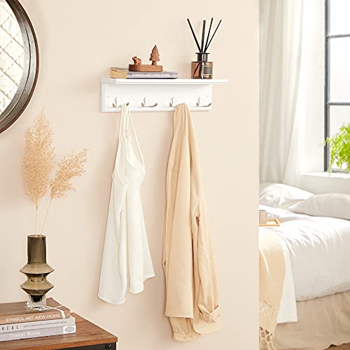 Image of SONGMICS Entryway Hanging Coat Rack, Wall-Mounted Wooden Shelf, with 4 Double Hooks, Wall Floating Shelf, White ULHR42WT