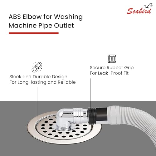 Image of SEABIRD 5-Inch Washing Machine Outlet Pipe Connector with Round Floor Drain Cover | Grating with ABS Elbow & Rubber Seal | Leak-Proof, Rust Resistant & Anti-Overflow for Bathroom & Laundry