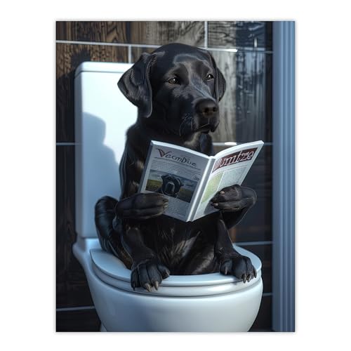 Artery8 Dog Lover Funny Black Labrador Reading on Toilet For Bathroom Large Wall Art Poster Print Thick Paper 18X24 Inch