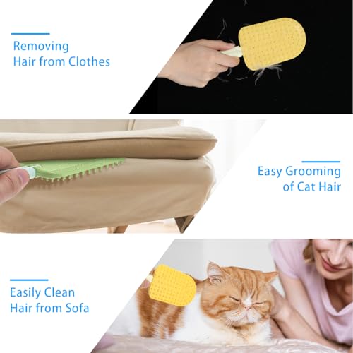 Image of 3pcs Cat Tongue Brush,2 in 1 Double-Sided Silicone Cat Brush,Cute Cats Brushes Silicone,Pet Hair Removal Tool for Long-Haired Cats, Grooming, Cleaning,Hair Removal (Blue, Green, Yellow)